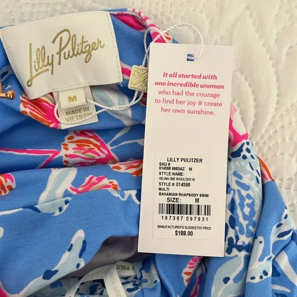 Lilly Pulitzer Helina One Shoulder Midi Blue Dress in Bahamian Rhapsody Swim, M. - Picture 11 of 14